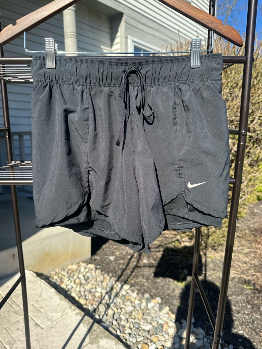 Nike Black Athletic Running Shorts with White Swoosh